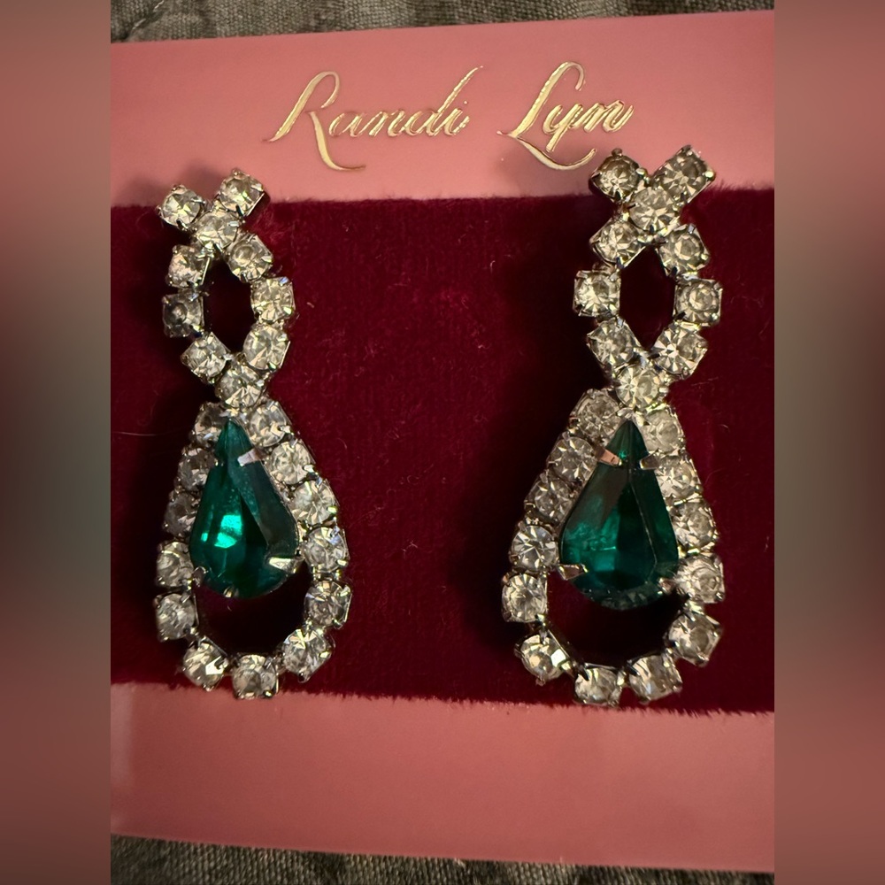 Elegant Green and RinestoneTeardrop Earrings